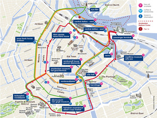 Map of Amsterdam hop on hop off canal cruise with Canal Bus