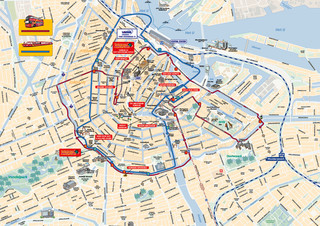 Map of Amsterdam hop on hop off bus tour with City Sightseeing