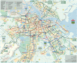 Map of Amsterdam bus GVB network