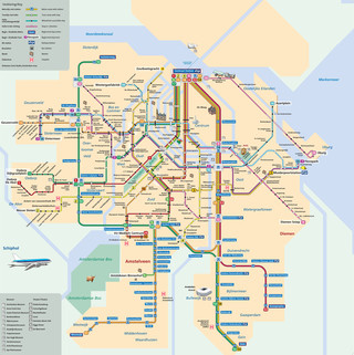 Map of Amsterdam subway, tube & underground GVB network