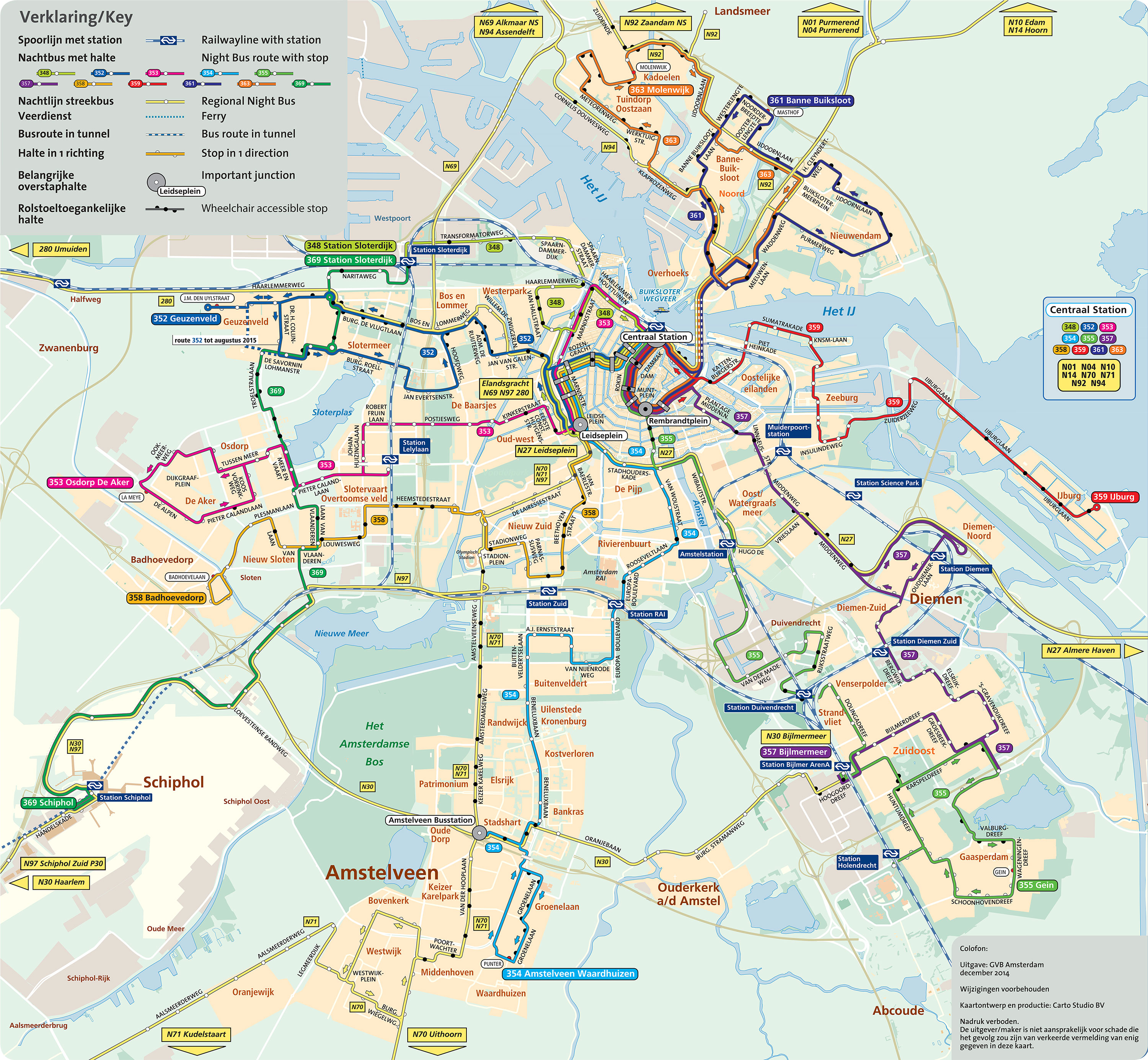 Map of Amsterdam bus & night bus: stations & lines