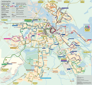 Map of Amsterdam night bus GVB network