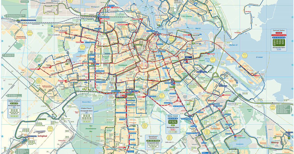 carte bus amsterdam Map Of Amsterdam Bus Night Bus Stations Lines carte bus amsterdam