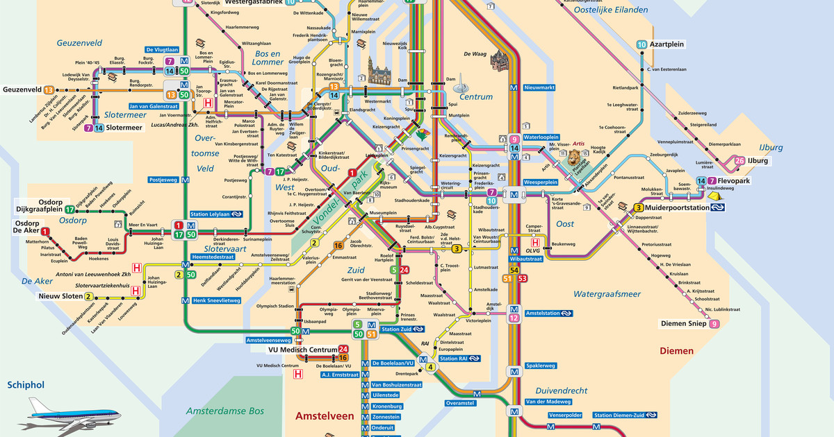 Map Of Amsterdam Subway Underground Tube Metro Stations Lines